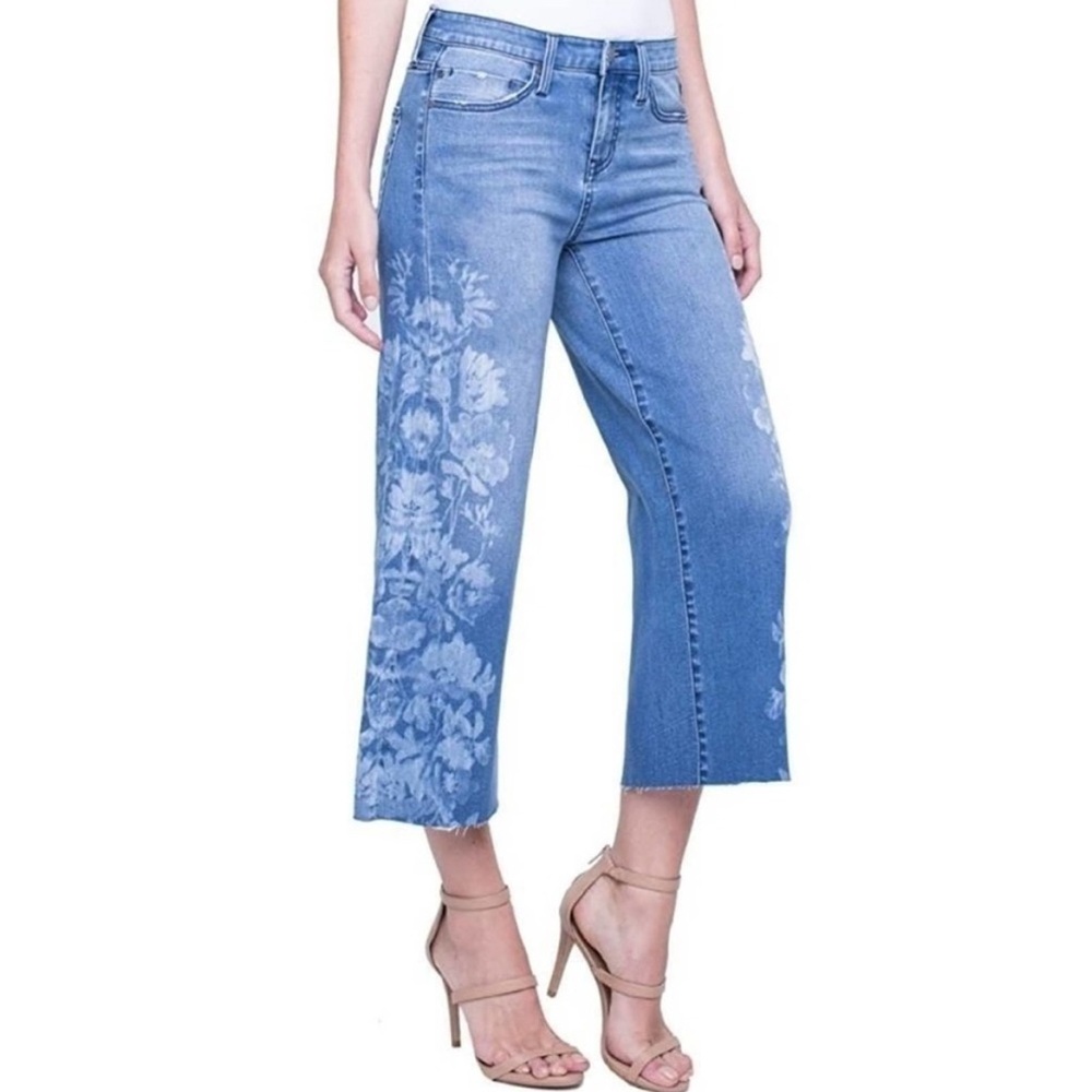Liverpool Alison floral boho wide leg crop Melbourne light wash jeans
